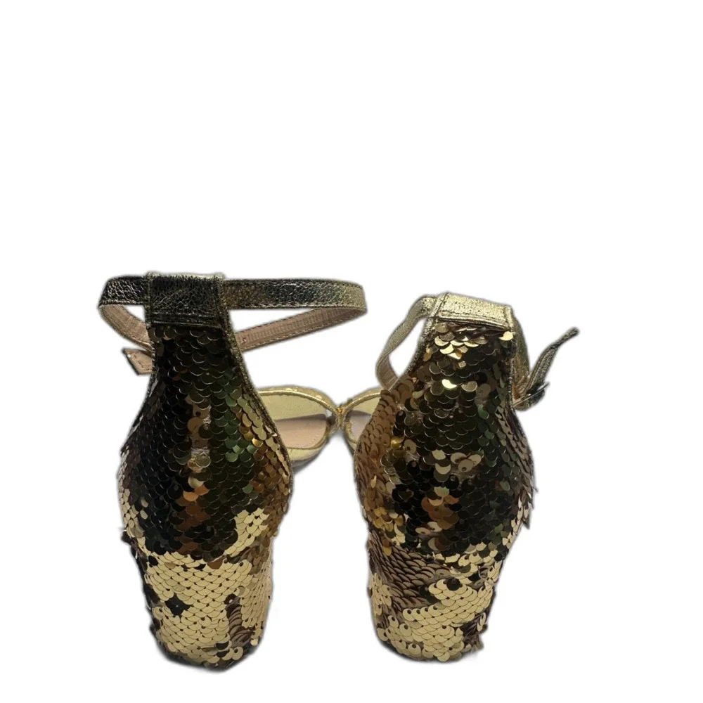 Steve Madden Block Heel Sandals 7 Y2K Sparkly Event Dressy Wedding Gold Carrson